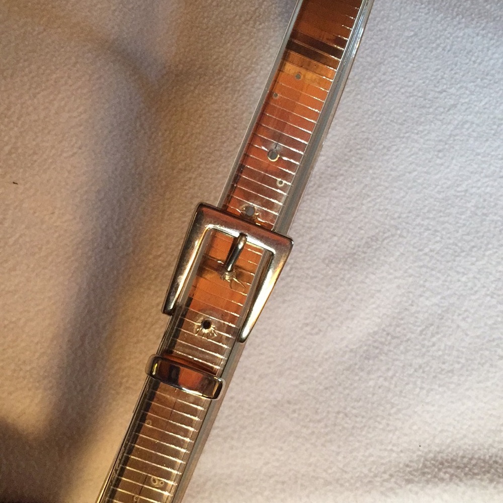 Gold vinyl belt with gold square buckle